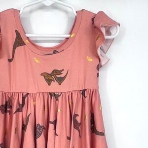 Dot Dot Smile Dress Girls 12-24M Pink Dinosaur Skeleton Gold Foil Flutter Sleeve